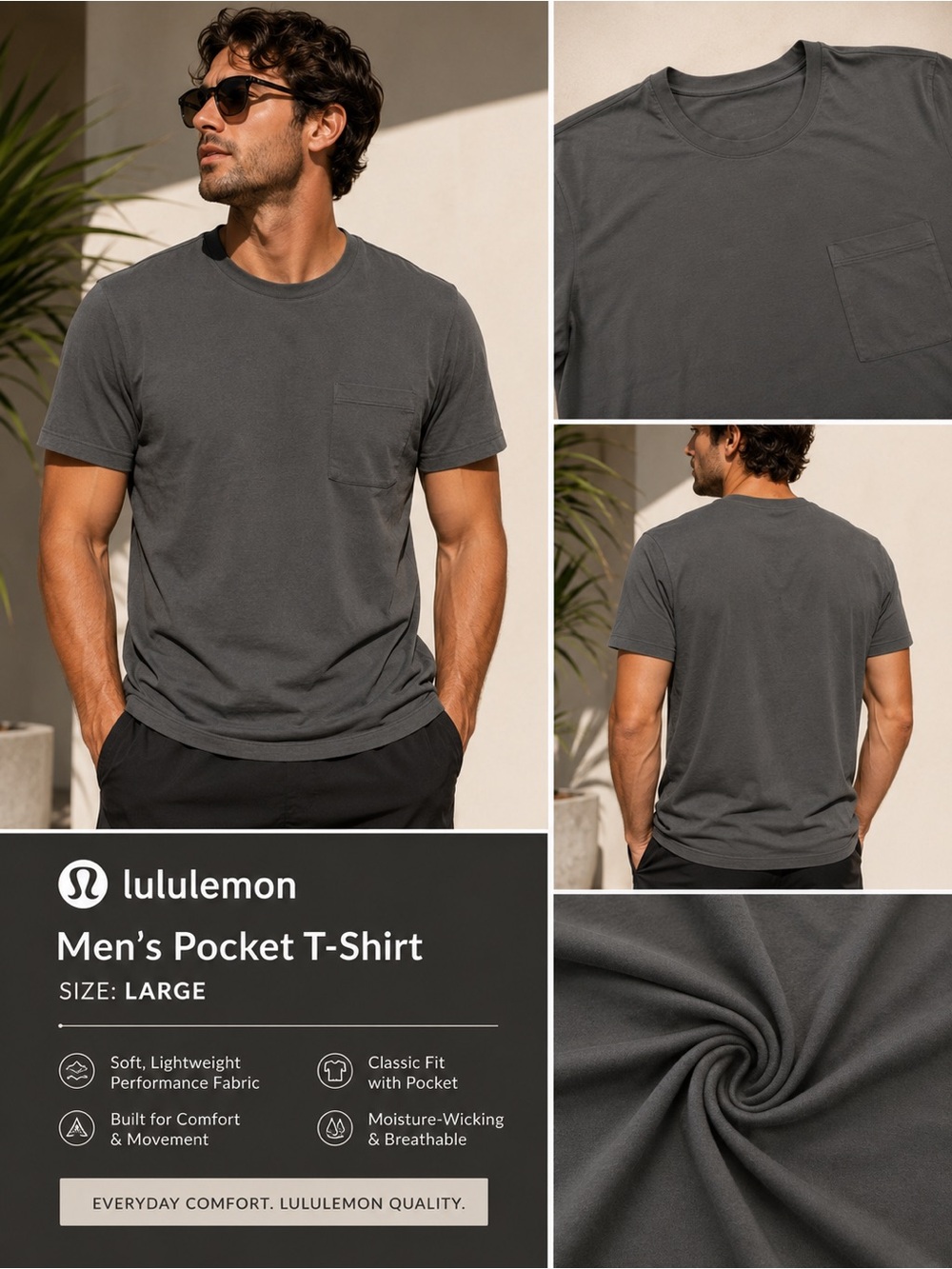 lululemon athletica Men’s Pocket T-Shirt — Charcoal